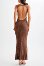 Purple Chic Midnight Fantasy Stretch Sequin Mesh Strap Open Back Maxi Dress Designer Edit