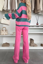 Fashion Contrast Striped Casual V-neck Long-sleeved Knitted Cardigan