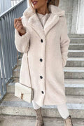 Teddy fleece lapel mid-length coat