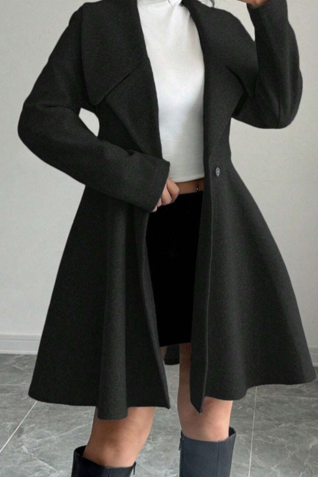 Waisted Dress Style Wool Blend Overcoat