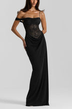 Sexy Lace Panel Tank Maxi Bodycon Dress