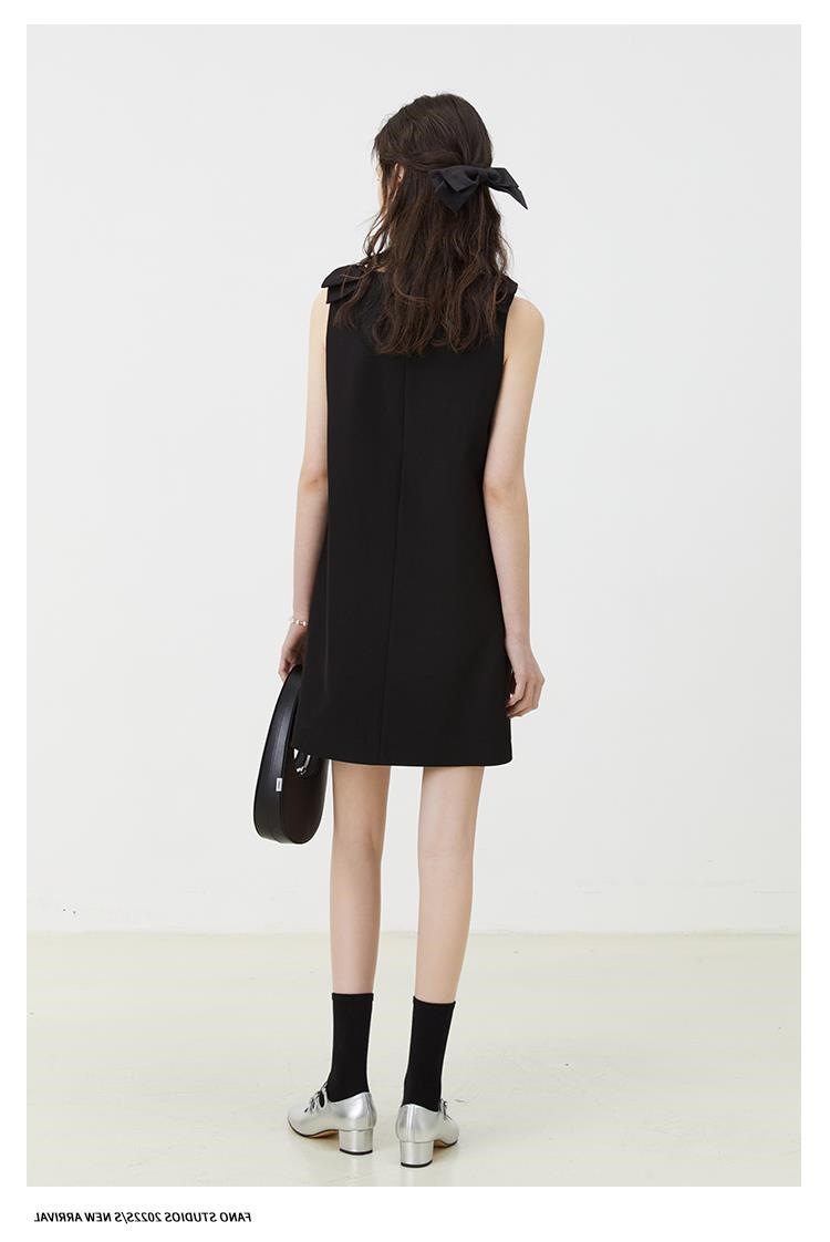 Black Sleeveless Bow Detail A-Line Mini Dress
