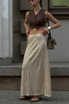 High Waist Sparkle Floor Length Sequin Skirt