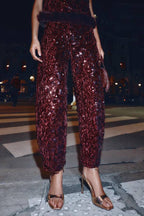 Gala Goddess Sequin High Rise Zipper Waist Wide Leg Pants