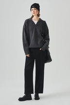 Slouchy V-Neck Hooded Sweater