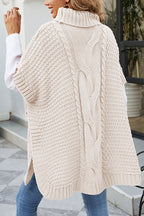 Solid Color Loose Turtleneck Shawl-style Knit Sweater