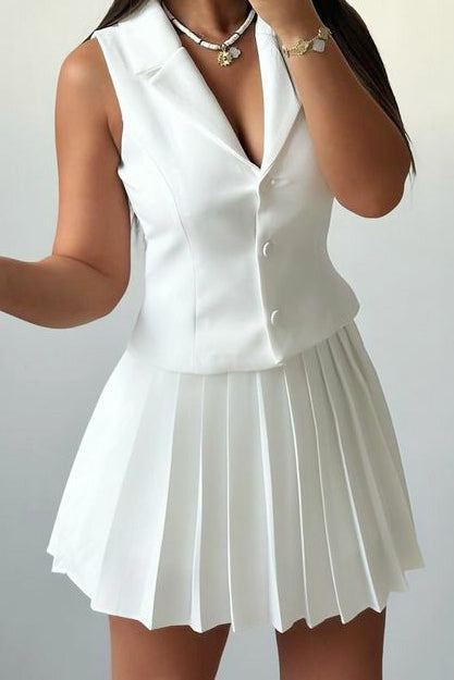 Two Piece Cropped Vest Pleated Skirt Set