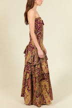 Ailen Paisley Print One Shoulder Tassel Details Ruffle Hem Maxi Dress