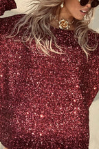 Haute Holidays Sequin Wide Neck Long Sleeve Loose Top