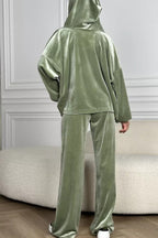 Velvet Zipper Hooded Pure Color Two -piece Suit