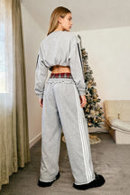 Stripe Plaid Panel Double Waist Wide Leg Pants