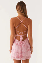 Backless Spaghetti Strap Sequin Dress
