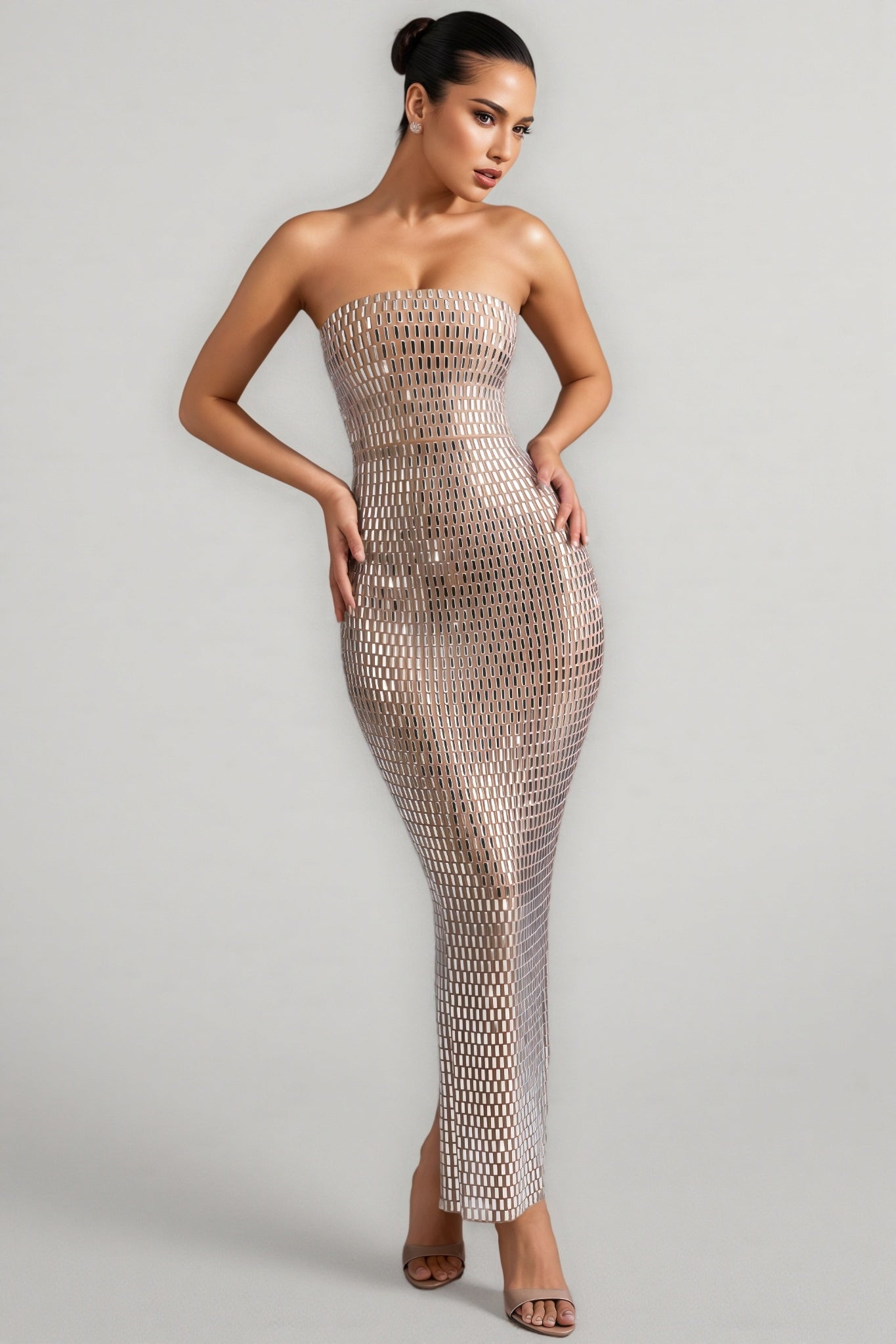 Cary Rhinestone Embellished Sheath Maxi Dress