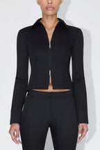 Casual Zip Front Square Neck Long Sleeve Top