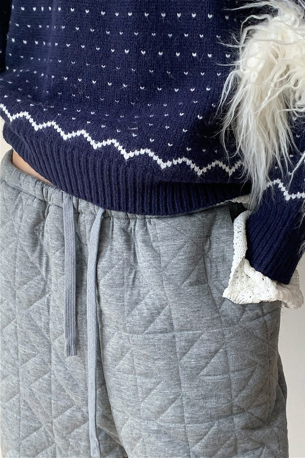 Solid Diamond Quilted Thickened Drawstring Thermal Pants