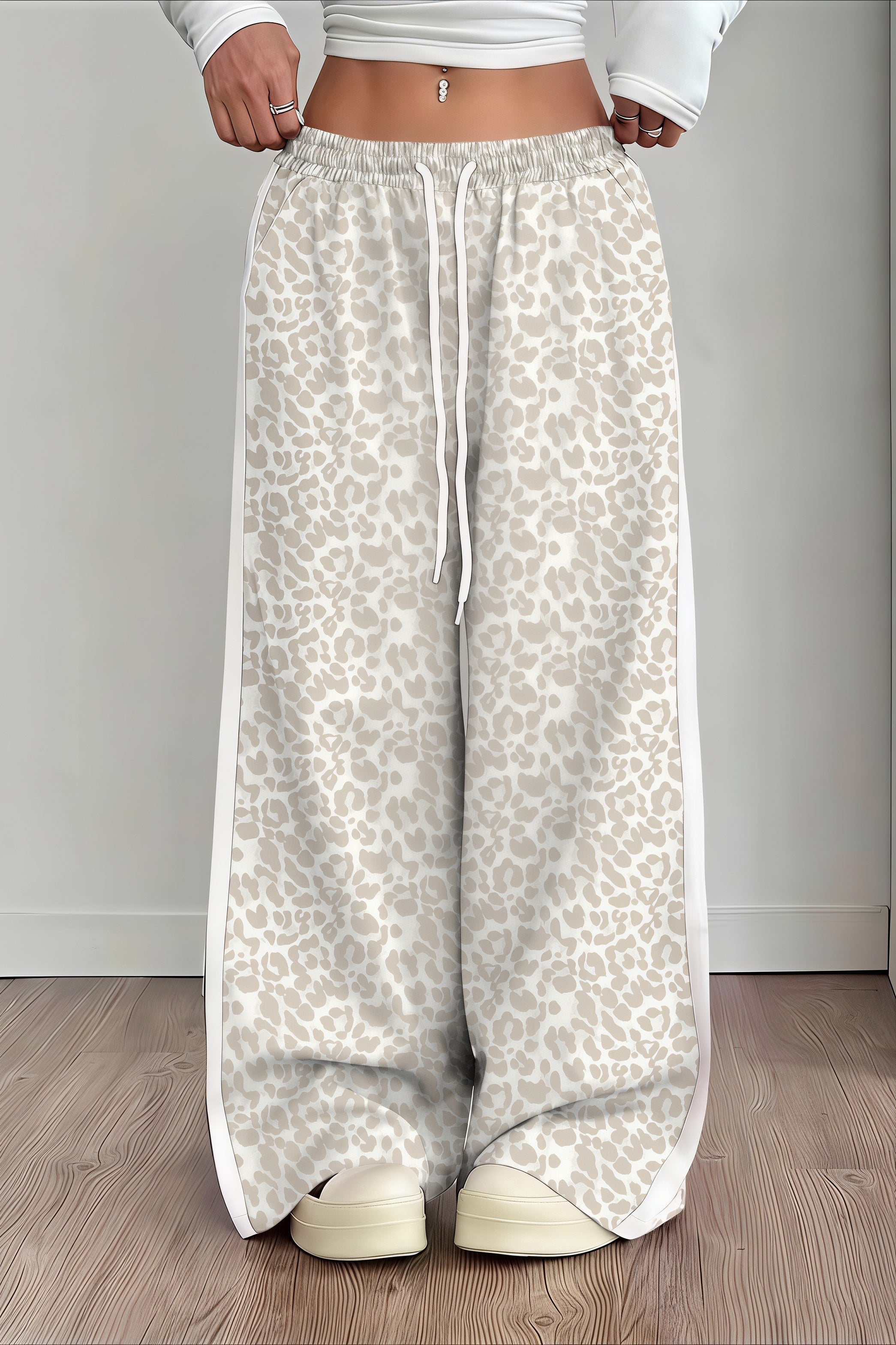 Leopard Print Spliced Casual Pants