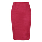 High Waist Suede Midi Pencil Skirt