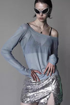 Rhinestone Graphic Long Sleeve Top