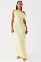 Solid Asymmetric Neckline Formal Dress