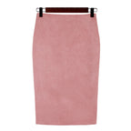 High Waist Suede Midi Pencil Skirt