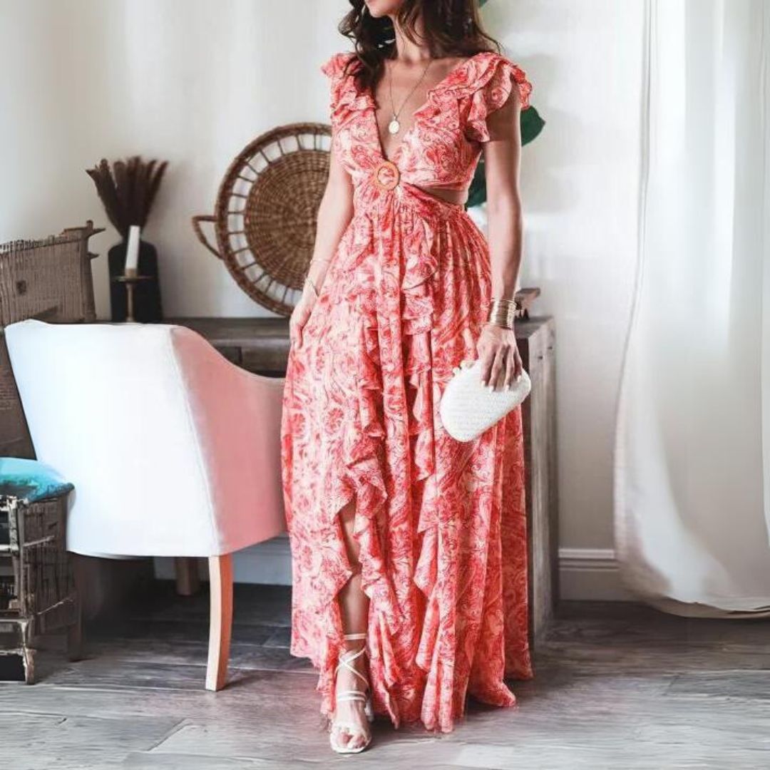 Vanesa Chic Maxi Dress with Slit Evening Wear Edit
