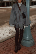 Open Front Pocketed Splice Coat with Belt