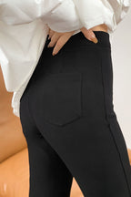 Black Stretch High Rise Front Slit Flared Jeans