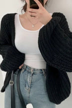 Chic Oversized Lantern Sleeve Cardigan