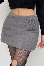 Cable Knit Pom Pom Trim Skirt