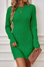 Long Sleeve Cable Knit Backless Sweater Dress