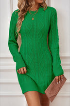 Long Sleeve Cable Knit Backless Sweater Dress