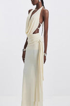 Halter High Waist Open Back Reception Dress