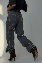 Graffiti Distressed Loose Straight Leg Jeans