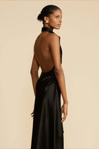 Elegant Solid Long Sleeve VNeck Satin Lurex Formal Dress