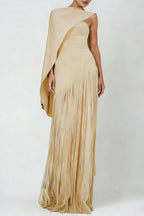 Fringe Hem Slim Fit Shawl Design Boho Dress