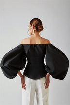 Elegant Puff Sleeve Cold Shoulder Blouse