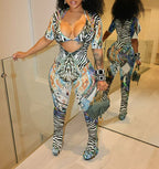 Color Print Halter Two Piece Pants Set