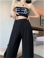 Black Business Casual Double Buckle Wide-leg Suit Pants
