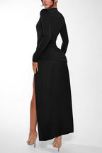 Deep V Neck Long Sleeve Slit Formal Dress