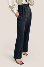Black Pleat Detail Wide Leg Work Pants