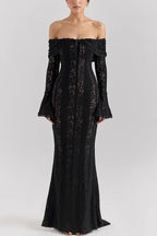 Leila Elevated Off Shoulder Floral Lace Flared Sleeve Fishtail Maxi Dress White Occasion Wear