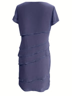 Amadis Minimalist Cotton Layered Trim Round Neck Short Sleeve Evening Dress for Women Premium Wardrobe Essential