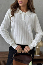 Jacquard Polo Collar Long Sleeve Loose Blouse