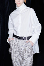 Cotton Mandarin Collar Long Sleeve Top