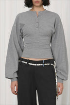 Vintage Gray Henley Dolman Long Sleeve Top