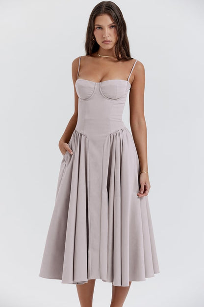Milagros Premium Sleeveless Midi Dress with a Corset Fit Elevated Occasion Wear
