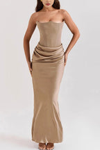 Sexy Satin Ruched Strapless Bodycon Dress