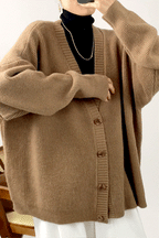 Brown Oversized Button Front Ribbed Knit Cardigan