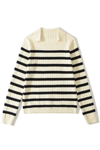 Lapel Loose Casual Striped Knit Sweater