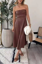 Strapless Ruched Pleated Dress